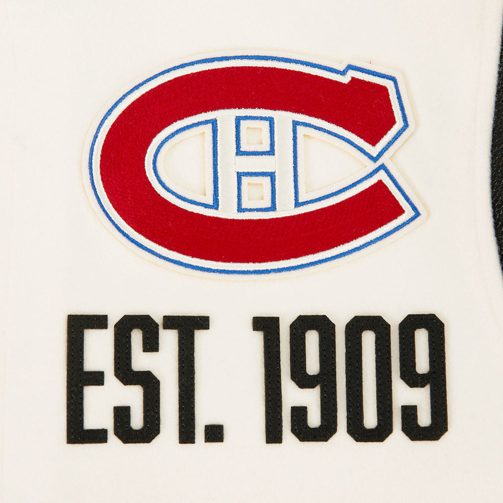 NHL MONTREAL CANADIENS MODERN ORIGINALS BLOUSON COLLÉGIAL EN LAINE À BORDS CÔTELÉS POUR HOMME (COQUILLE D'ŒUF/NOIR)