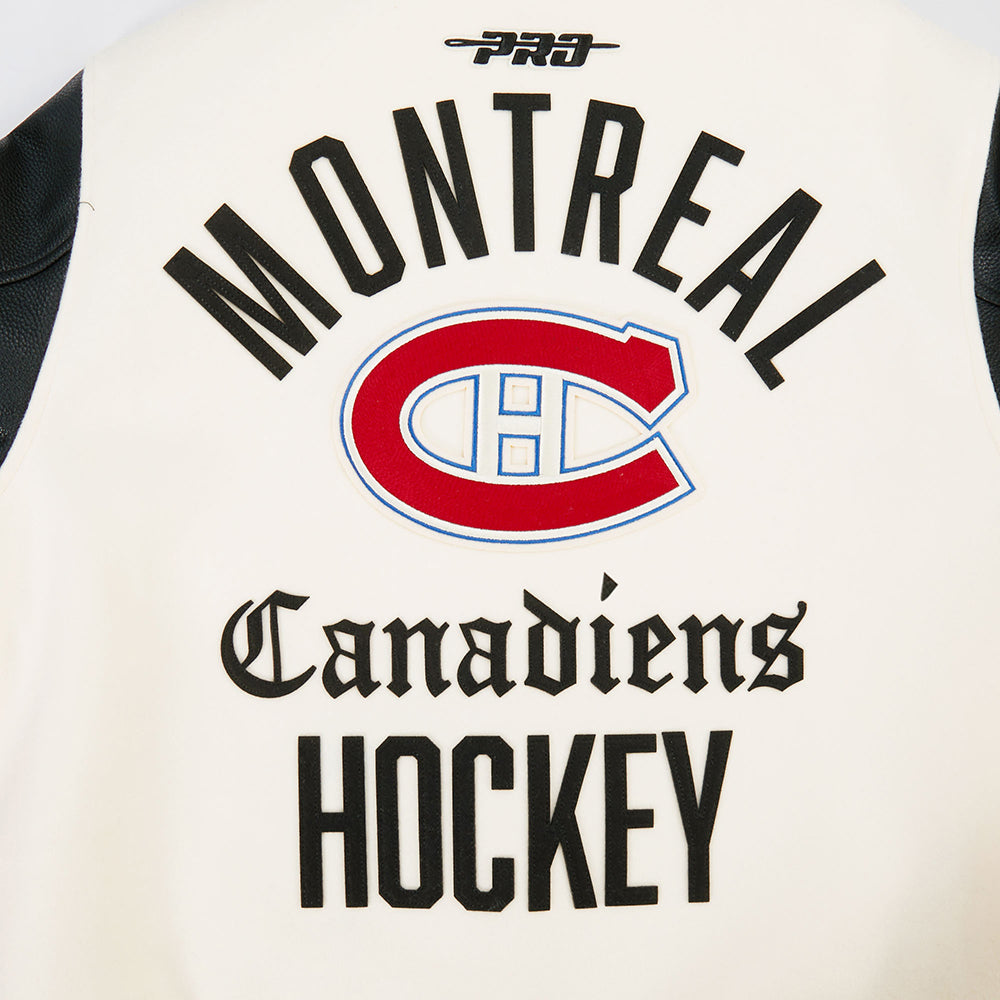 NHL MONTREAL CANADIENS MODERN ORIGINALS BLOUSON COLLÉGIAL EN LAINE À BORDS CÔTELÉS POUR HOMME (COQUILLE D'ŒUF/NOIR)