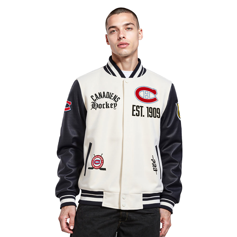 NHL MONTREAL CANADIENS MODERN ORIGINALS MEN'S RIB WOOL VARSITY JACKET (EGGSHELL/ BLACK)