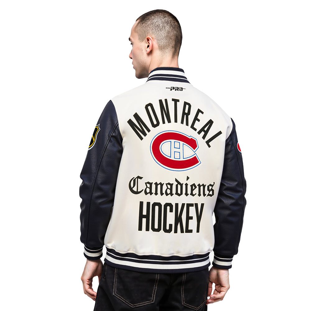 NHL MONTREAL CANADIENS MODERN ORIGINALS BLOUSON COLLÉGIAL EN LAINE À BORDS CÔTELÉS POUR HOMME (COQUILLE D'ŒUF/NOIR)