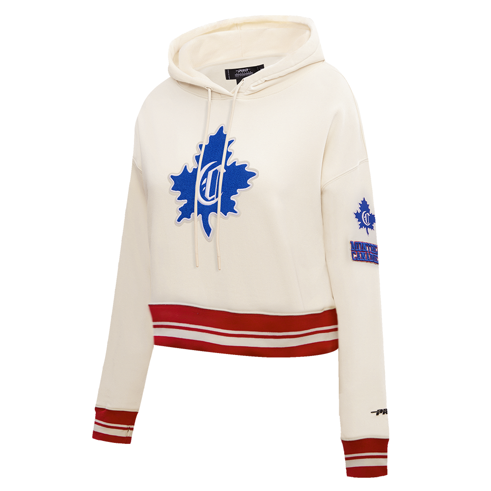 NHL MONTREAL CANADIENS RETRO CLASSIC WOMEN'S RIB CROPPED PULLOVER HOODIE (EGGSHELL/ RED)