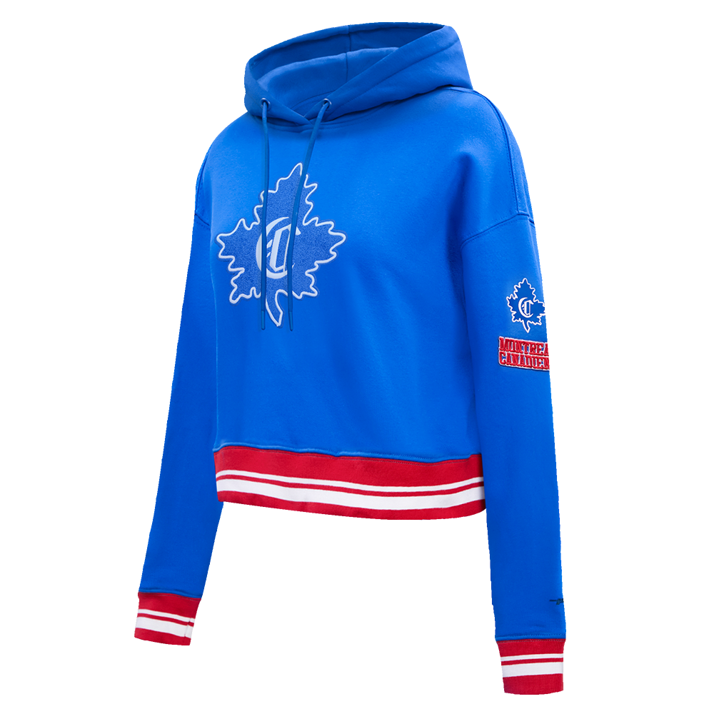 NHL MONTREAL CANADIENS RETRO CLASSIC WOMEN'S RIB CROPPED PULLOVER HOODIE (ROYAL BLUE/RED)