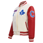 NHL MONTREAL CANADIENS RETRO CLASSIC BLOUSON COLLÉGIAL EN LAINE À BORDS CÔTELÉS POUR FEMME (COQUILLE D'ŒUF/ROUGE)