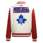 NHL MONTREAL CANADIENS RETRO CLASSIC BLOUSON COLLÉGIAL EN LAINE À BORDS CÔTELÉS POUR FEMME (COQUILLE D'ŒUF/ROUGE)