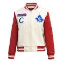 NHL MONTREAL CANADIENS RETRO CLASSIC BLOUSON COLLÉGIAL EN LAINE À BORDS CÔTELÉS POUR FEMME (COQUILLE D'ŒUF/ROUGE)