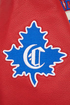 NHL MONTREAL CANADIENS RETRO CLASSIC BLOUSON COLLÉGIAL EN LAINE À BORDS CÔTELÉS POUR FEMME (COQUILLE D'ŒUF/ROUGE)