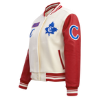 NHL MONTREAL CANADIENS RETRO CLASSIC BLOUSON COLLÉGIAL EN LAINE À BORDS CÔTELÉS POUR FEMME (COQUILLE D'ŒUF/ROUGE)