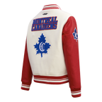 NHL MONTREAL CANADIENS RETRO CLASSIC BLOUSON COLLÉGIAL EN LAINE À BORDS CÔTELÉS POUR FEMME (COQUILLE D'ŒUF/ROUGE)
