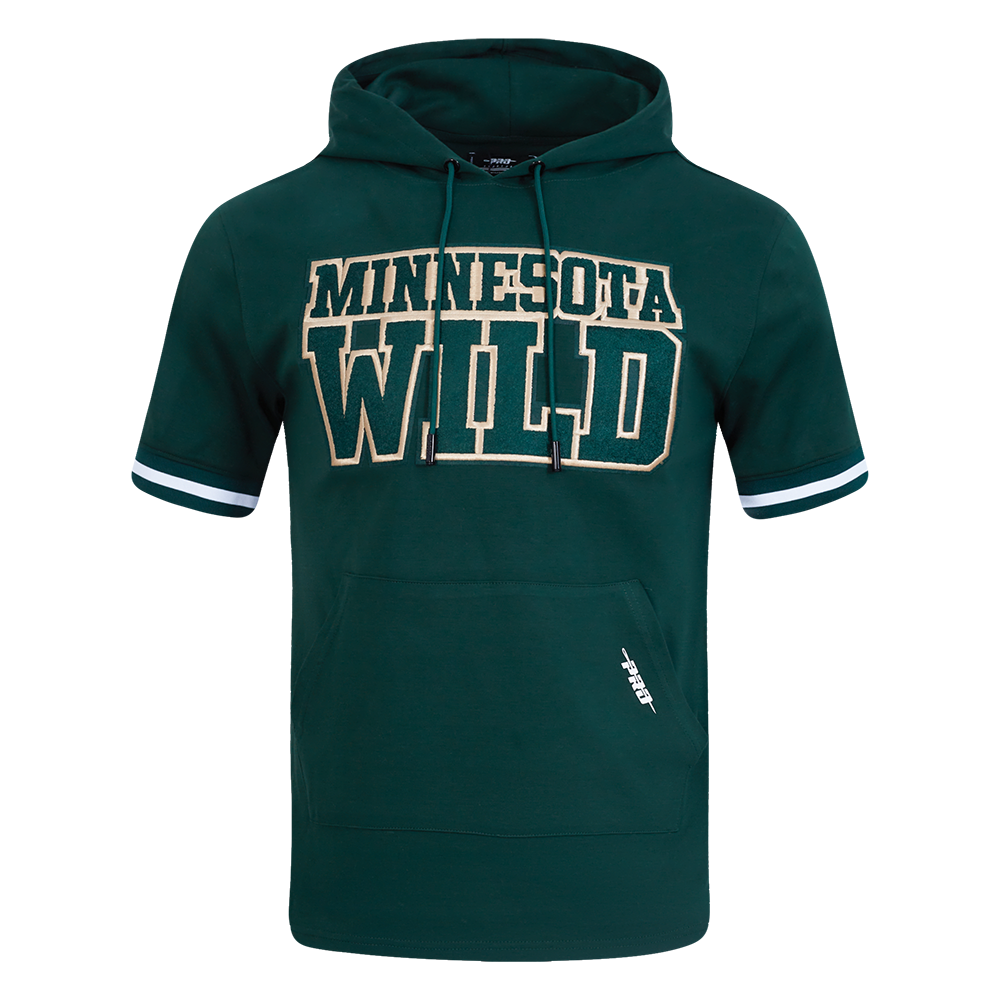 NHL MINNESOTA WILD CLASSIC CHENILLE CHANDAIL À CAPUCHON EN MAILLE DOUBLE À MANCHES COURTES POUR HOMME (VERT FORÊT)