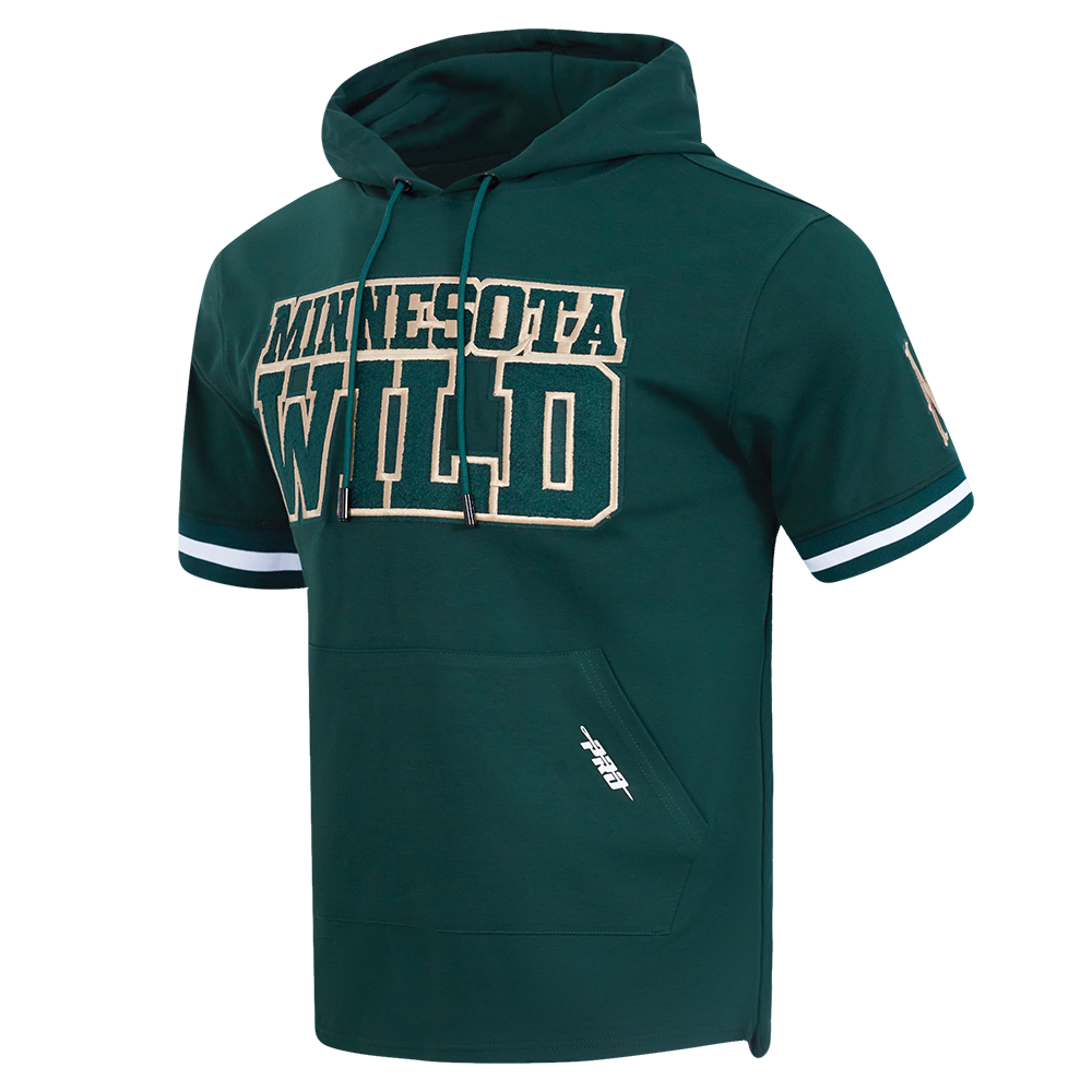 NHL MINNESOTA WILD CLASSIC CHENILLE CHANDAIL À CAPUCHON EN MAILLE DOUBLE À MANCHES COURTES POUR HOMME (VERT FORÊT)