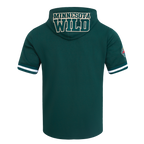 NHL MINNESOTA WILD CLASSIC CHENILLE CHANDAIL À CAPUCHON EN MAILLE DOUBLE À MANCHES COURTES POUR HOMME (VERT FORÊT)
