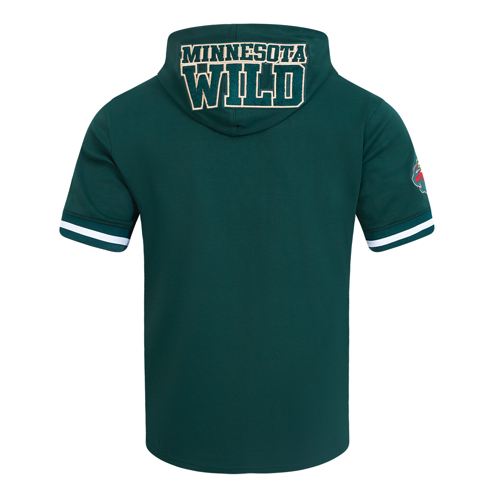 NHL MINNESOTA WILD CLASSIC CHENILLE CHANDAIL À CAPUCHON EN MAILLE DOUBLE À MANCHES COURTES POUR HOMME (VERT FORÊT)