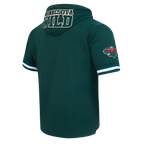 NHL MINNESOTA WILD CLASSIC CHENILLE CHANDAIL À CAPUCHON EN MAILLE DOUBLE À MANCHES COURTES POUR HOMME (VERT FORÊT)