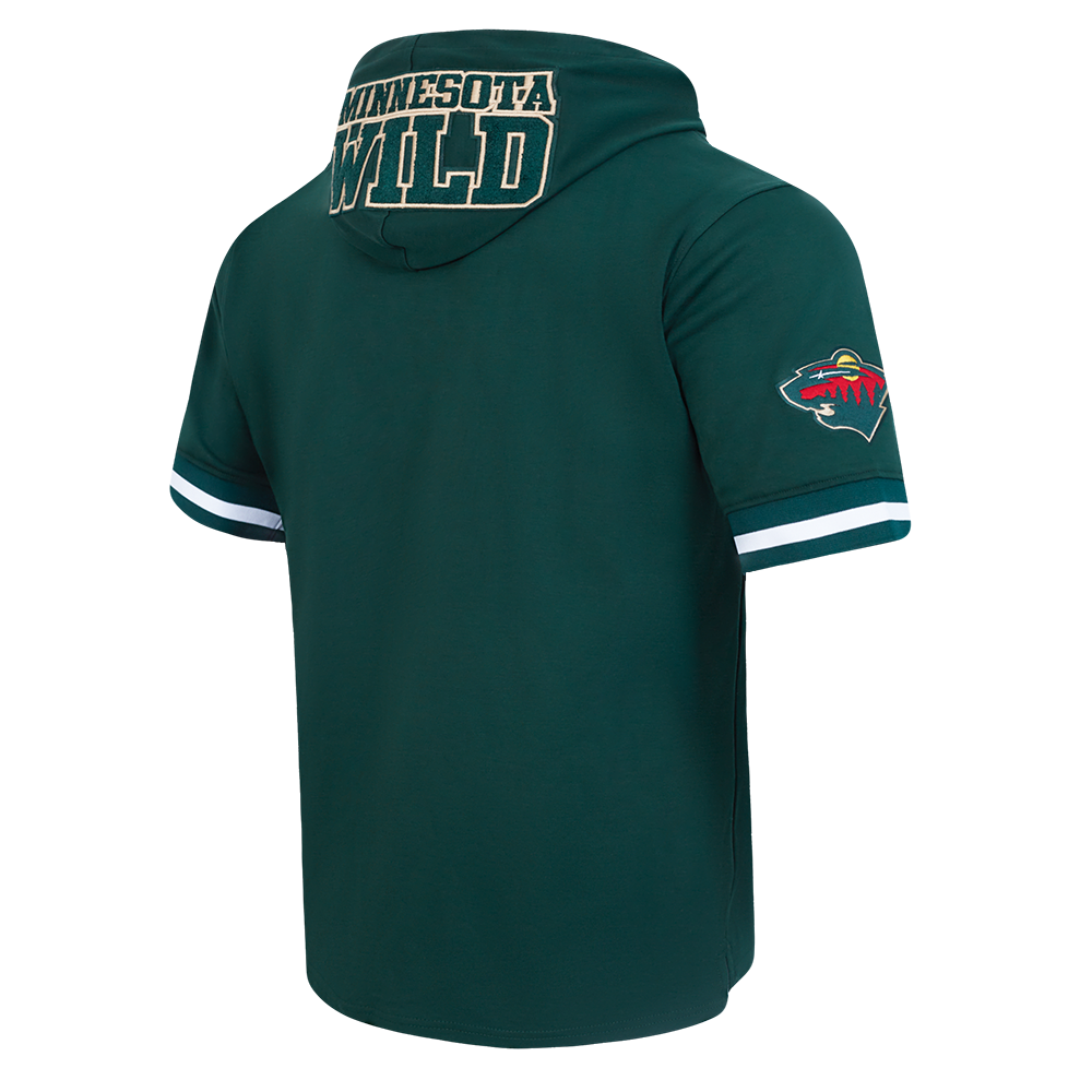 NHL MINNESOTA WILD CLASSIC CHENILLE CHANDAIL À CAPUCHON EN MAILLE DOUBLE À MANCHES COURTES POUR HOMME (VERT FORÊT)