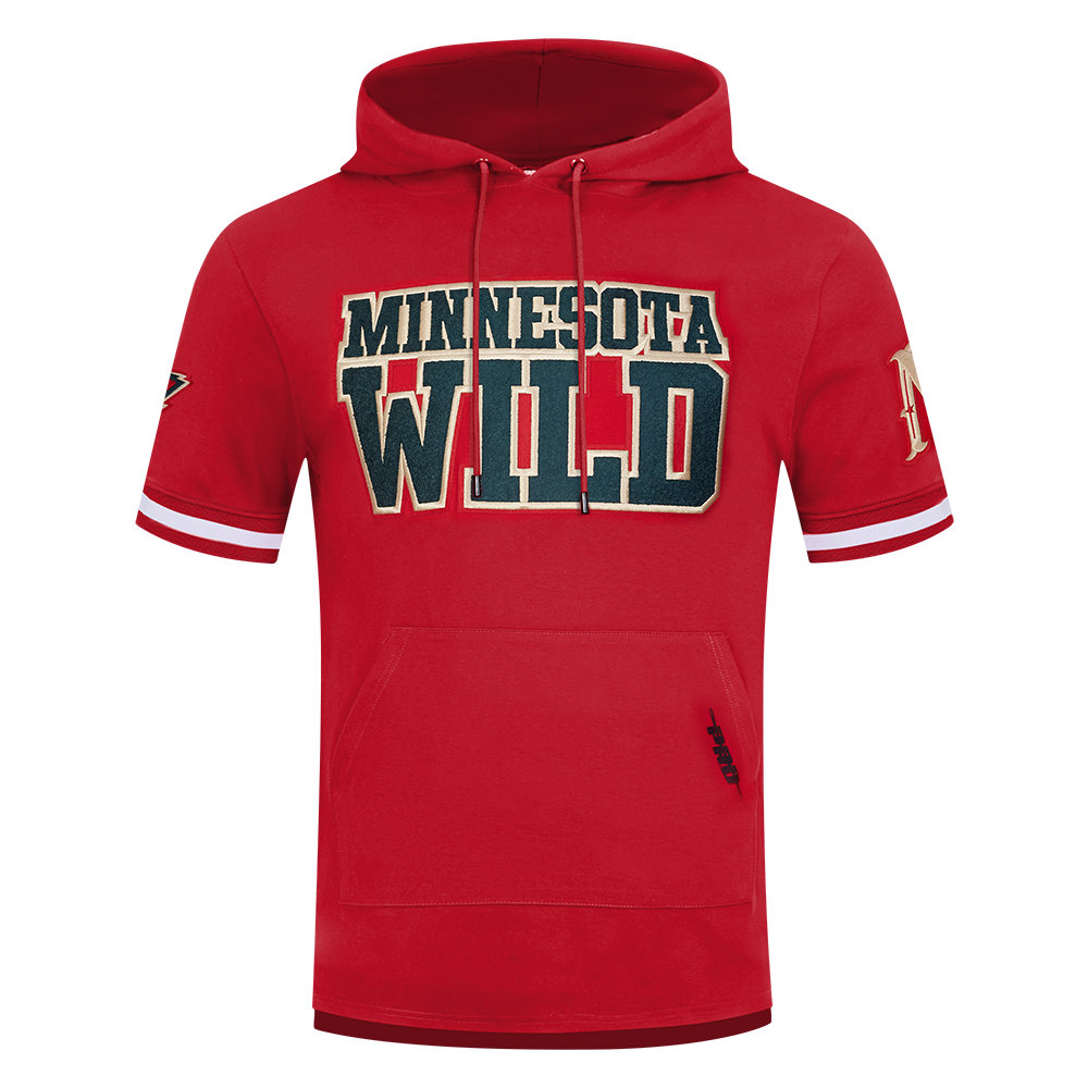 NHL MINNESOTA WILD CLASSIC CHENILLE CHANDAIL À CAPUCHON EN MAILLE DOUBLE À MANCHES COURTES POUR HOMME (ROUGE)