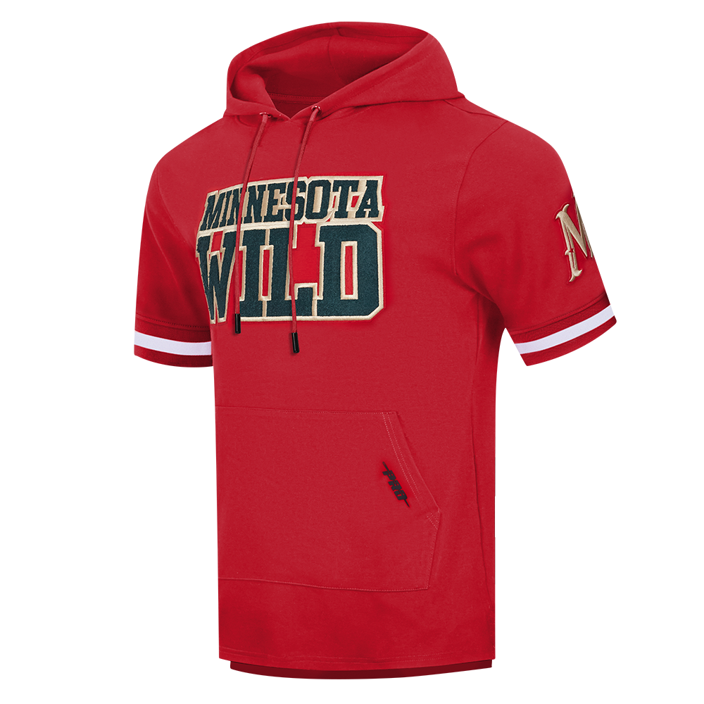 NHL MINNESOTA WILD CLASSIC CHENILLE CHANDAIL À CAPUCHON EN MAILLE DOUBLE À MANCHES COURTES POUR HOMME (ROUGE)