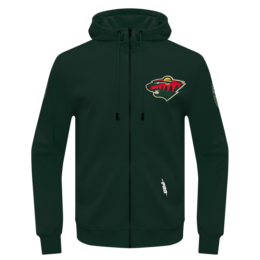 NHL MINNESOTA WILD CLASSIC CHENILLE MEN'S FULL ZIP PULLOVER HOODIE (FOREST GREEN)