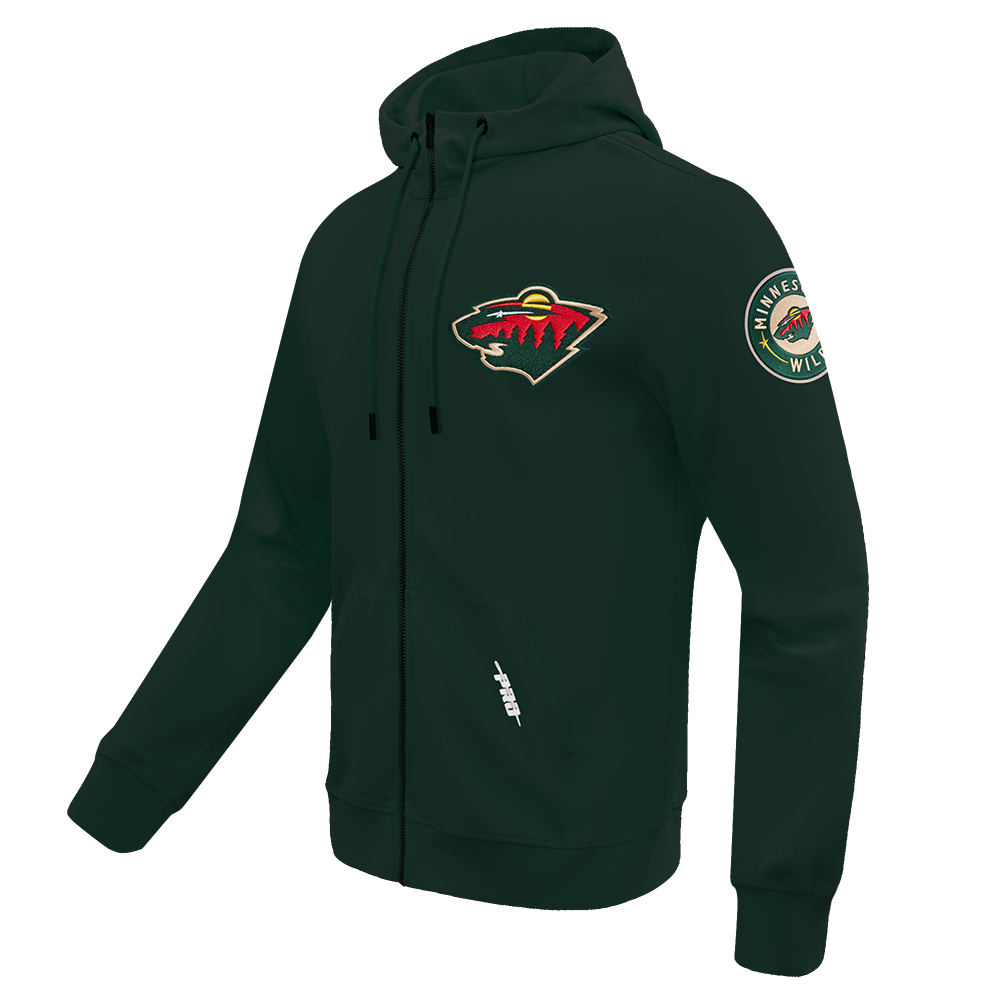 NHL MINNESOTA WILD CLASSIC CHENILLE MEN'S FULL ZIP PULLOVER HOODIE (FOREST GREEN)