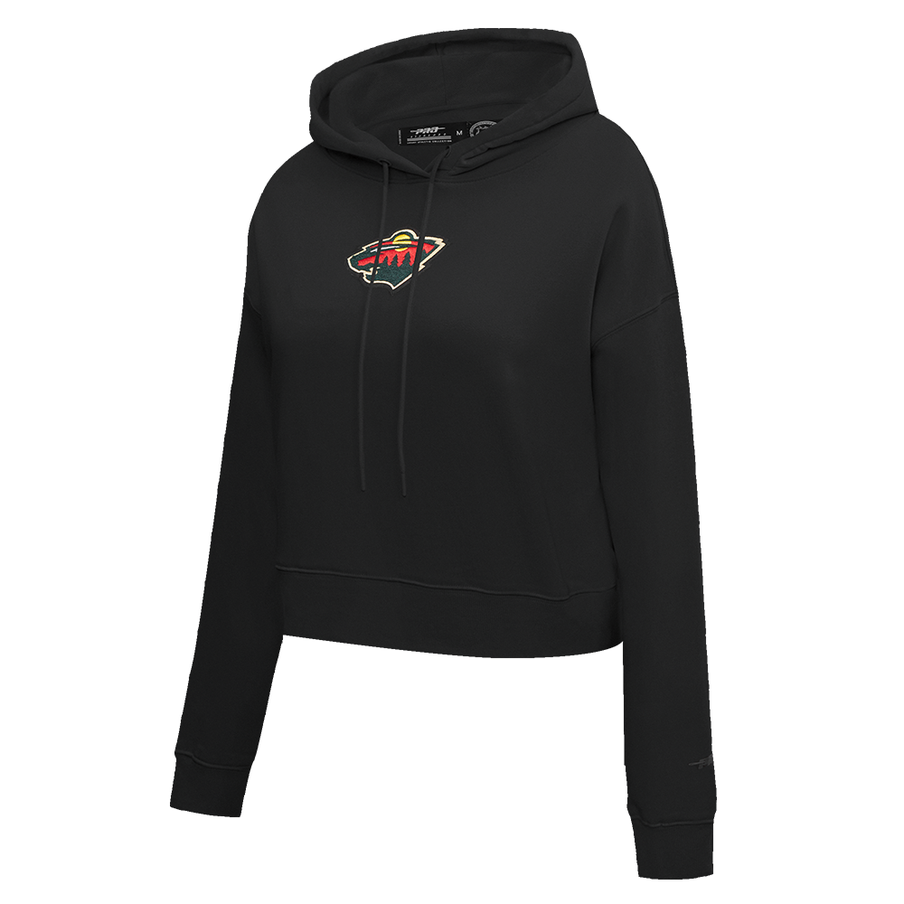 NHL MINNESOTA WILD CLASSIC WOMEN'S CROPPED FLEECE PULLOVER HOODIE (BLACK)