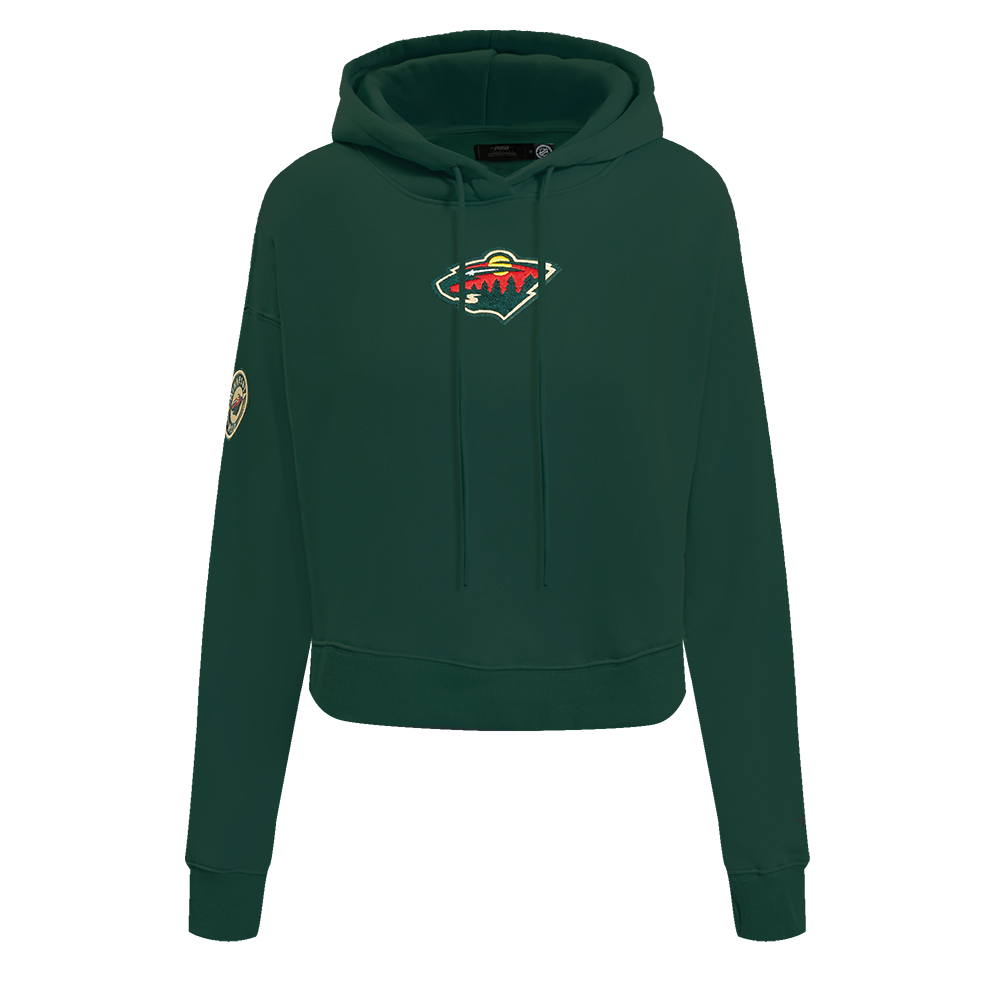NHL MINNESOTA WILD CLASSIC WOMEN'S CROPPED FLEECE PULLOVER HOODIE (FOREST GREEN)