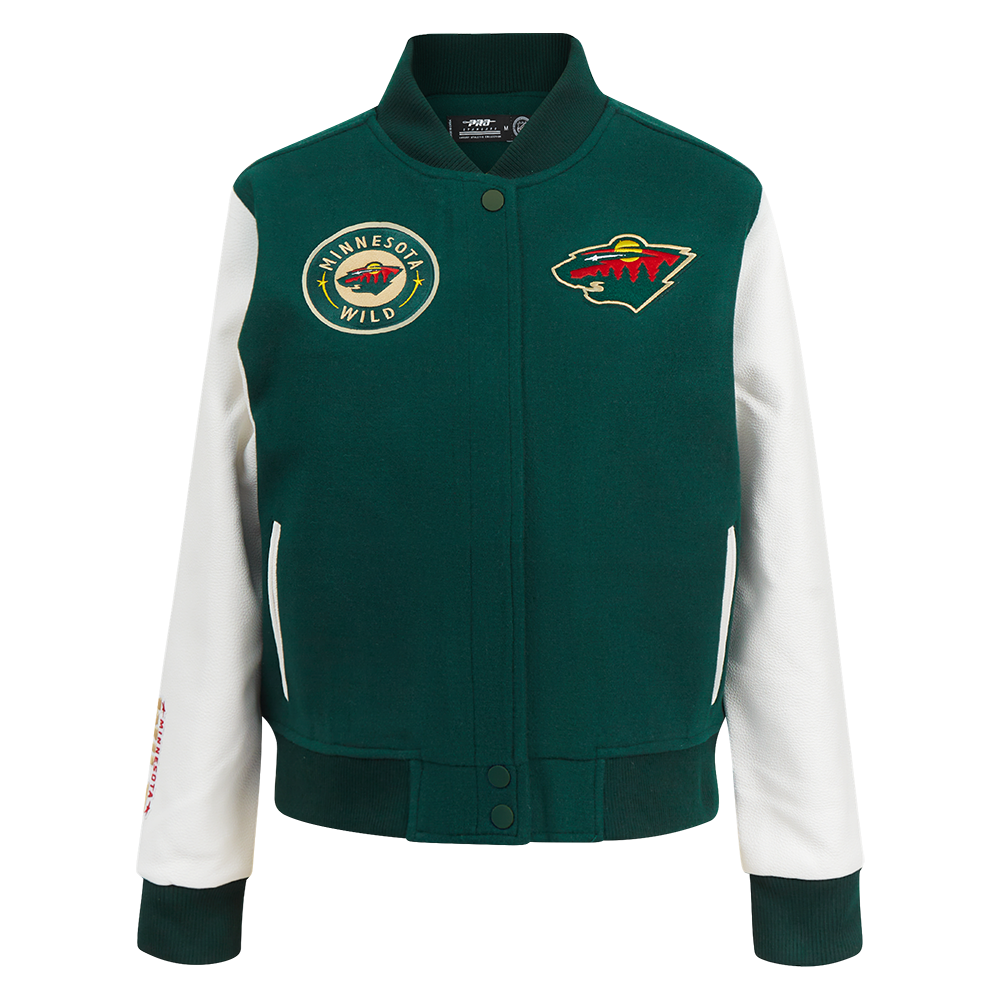 NHL MINNESOTA WILD CLASSIC BLOUSON COLLÉGIAL EN LAINE POUR FEMME (VERT FORÊT/BLANC)