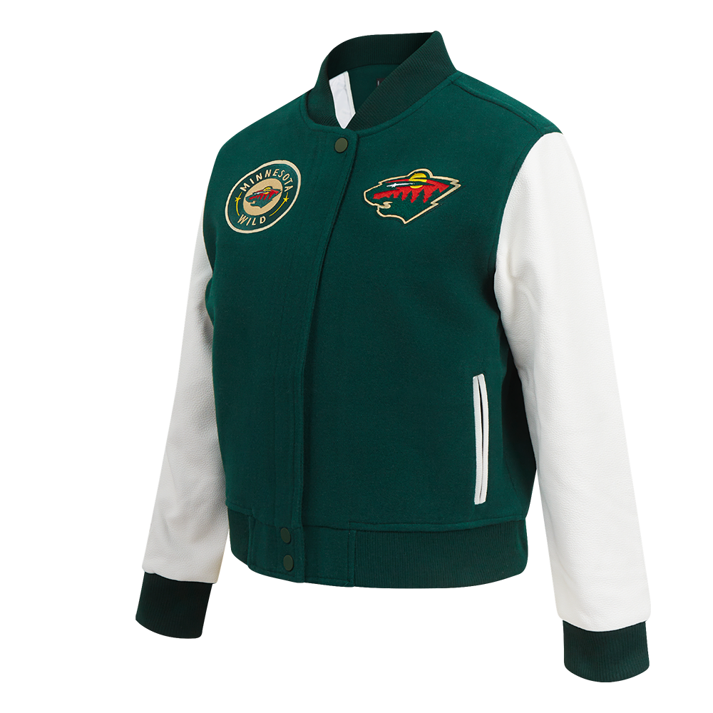 NHL MINNESOTA WILD CLASSIC WOMEN'S WOOL VARSITY JACKET (FOREST GREEN/WHITE)