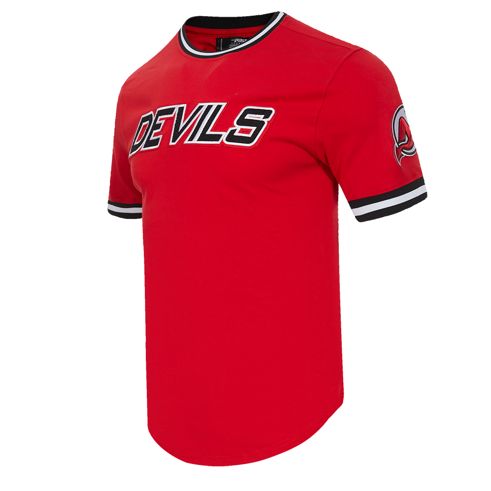 NHL NEW JERSEY DEVILS CLASSIC CHENILLE T-SHIRT EN MAILLE DOUBLE POUR HOMME (ROUGE/NOIR)