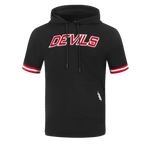 NHL NEW JERSEY DEVILS CLASSIC CHENILLE CHANDAIL À CAPUCHON EN MAILLE DOUBLE À MANCHES COURTES POUR HOMME (NOIR/ROUGE)