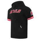 NHL NEW JERSEY DEVILS CLASSIC CHENILLE CHANDAIL À CAPUCHON EN MAILLE DOUBLE À MANCHES COURTES POUR HOMME (NOIR/ROUGE)