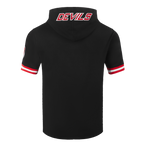 NHL NEW JERSEY DEVILS CLASSIC CHENILLE CHANDAIL À CAPUCHON EN MAILLE DOUBLE À MANCHES COURTES POUR HOMME (NOIR/ROUGE)