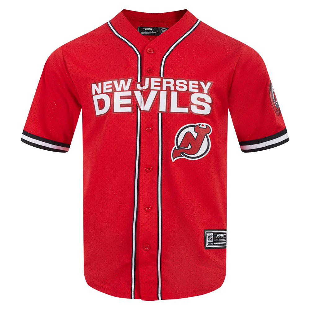 NHL NEW JERSEY DEVILS CLASSIC MESH BUTTON DOWN SHIRT (RED/BLACK)