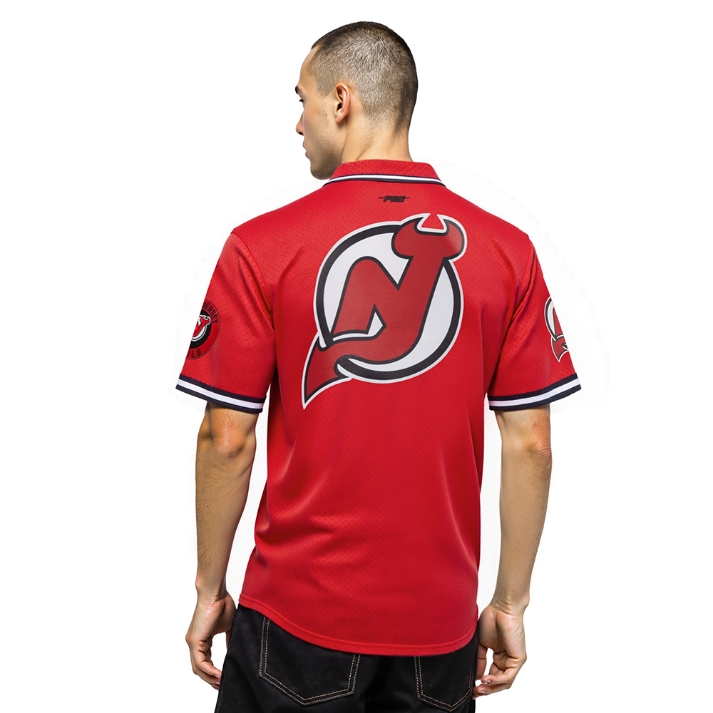 NHL NEW JERSEY DEVILS CLASSIC MESH BUTTON DOWN SHIRT (RED/BLACK)