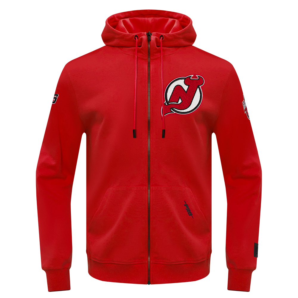 NHL NEW JERSEY DEVILS CLASSIC CHENILLE CHANDAIL À CAPUCHON À GLISSIÈRE POUR HOMME (ROUGE)
