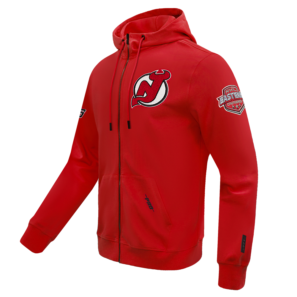 NHL NEW JERSEY DEVILS CLASSIC CHENILLE MEN'S FULL ZIP PULLOVER HOODIE (RED)