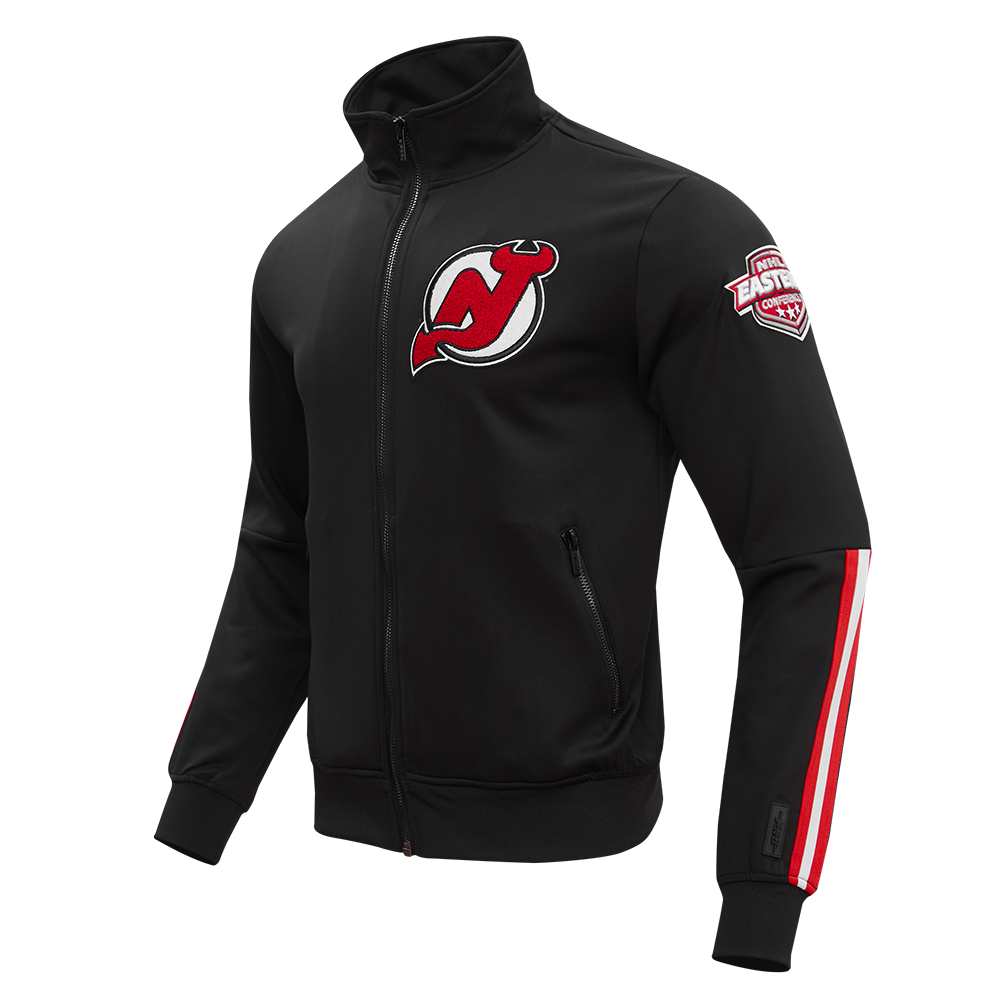 NHL NEW JERSEY DEVILS CLASSIC CHENILLE MEN'S TRACK JACKET (BLACK/RED)