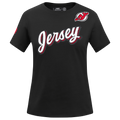NHL NEW JERSEY DEVILS CLASSIC SHORT SLEEVE WOMEN'S SINGLE JERSEY SLIM FIT TEE (BLACK)