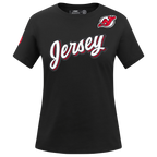 NHL NEW JERSEY DEVILS CLASSIC SHORT SLEEVE WOMEN'S SINGLE JERSEY SLIM FIT TEE (BLACK)