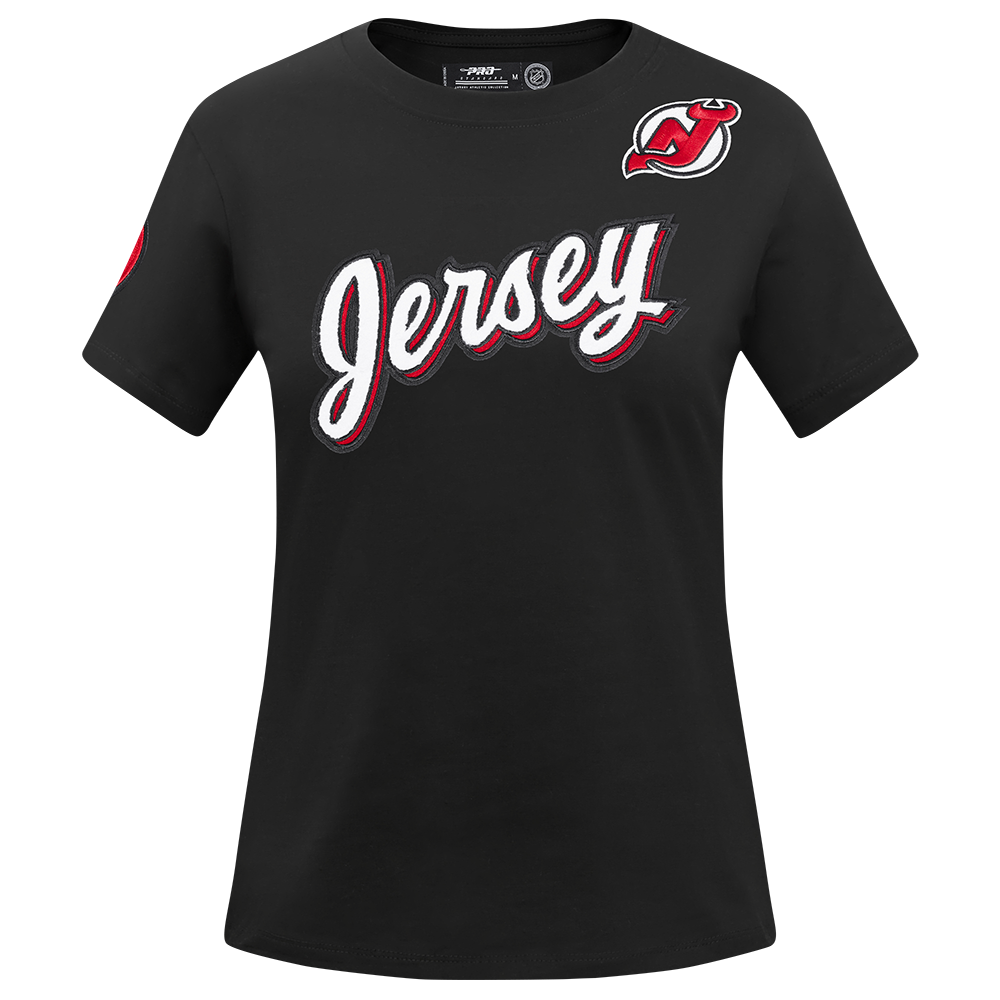 NHL NEW JERSEY DEVILS CLASSIC SHORT SLEEVE WOMEN'S SINGLE JERSEY SLIM FIT TEE (BLACK)