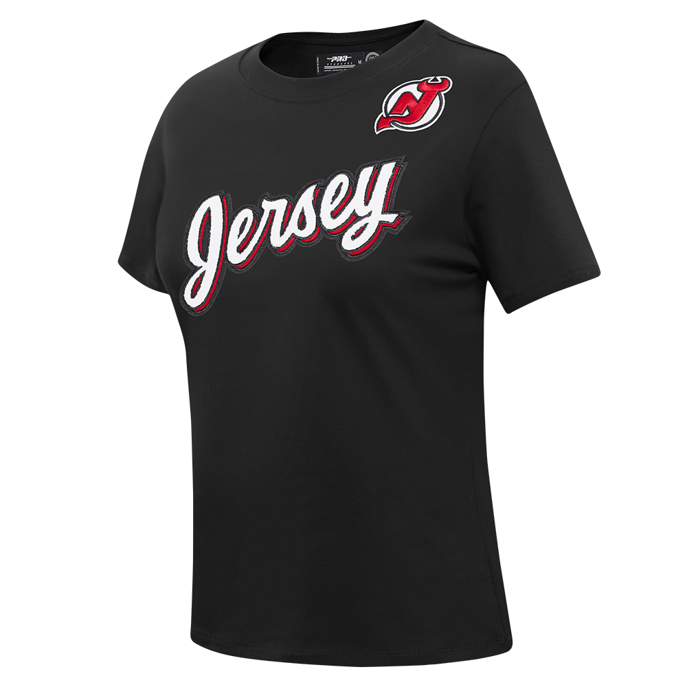 NHL NEW JERSEY DEVILS CLASSIC SHORT SLEEVE WOMEN'S SINGLE JERSEY SLIM FIT TEE (BLACK)