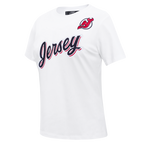 NHL NEW JERSEY DEVILS CLASSIC T-SHIRT AJUSTÉ EN JERSEY SIMPLE À MANCHES COURTES POUR FEMME (BLANC)