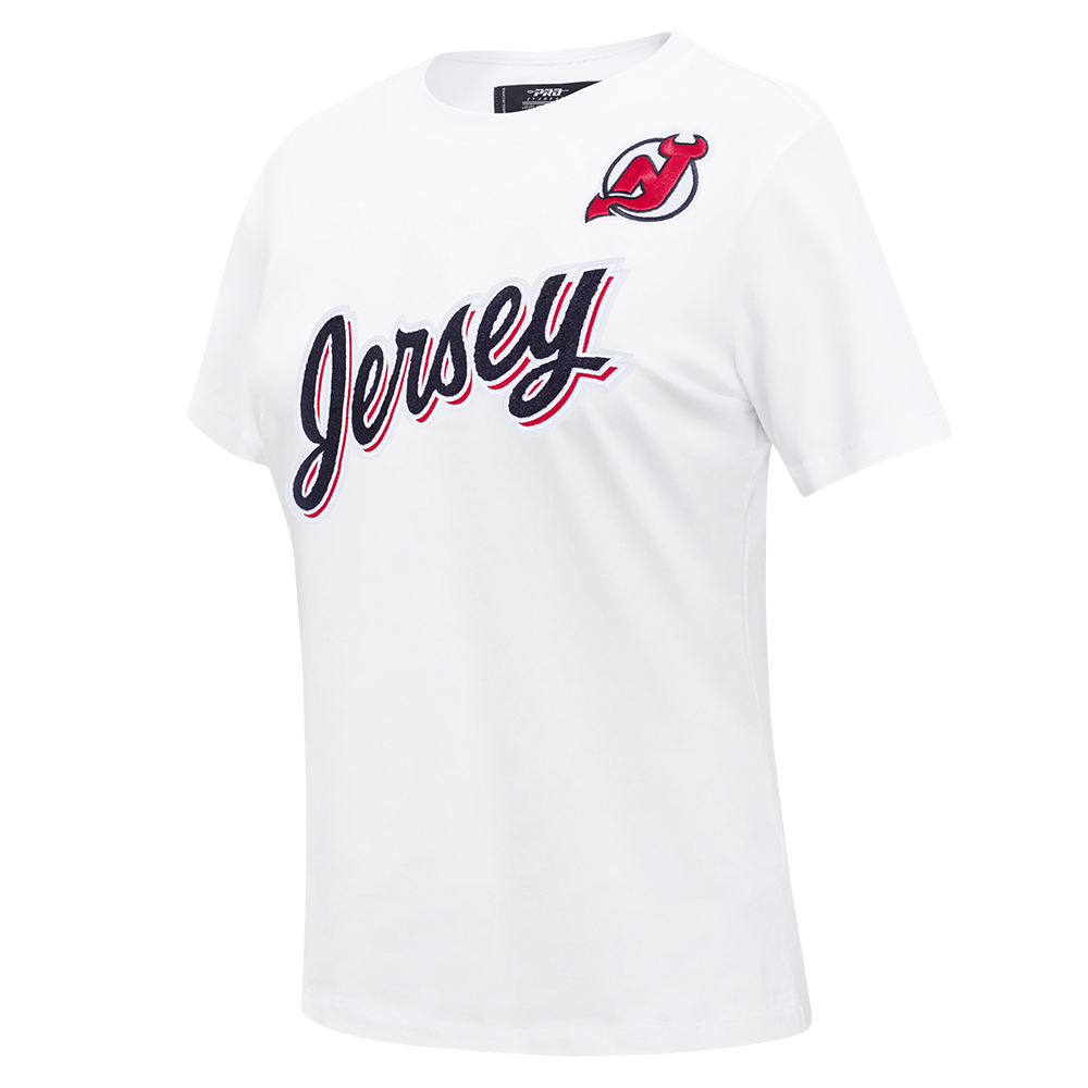 NHL NEW JERSEY DEVILS CLASSIC SHORT SLEEVE WOMEN'S SINGLE JERSEY SLIM FIT TEE (WHITE)