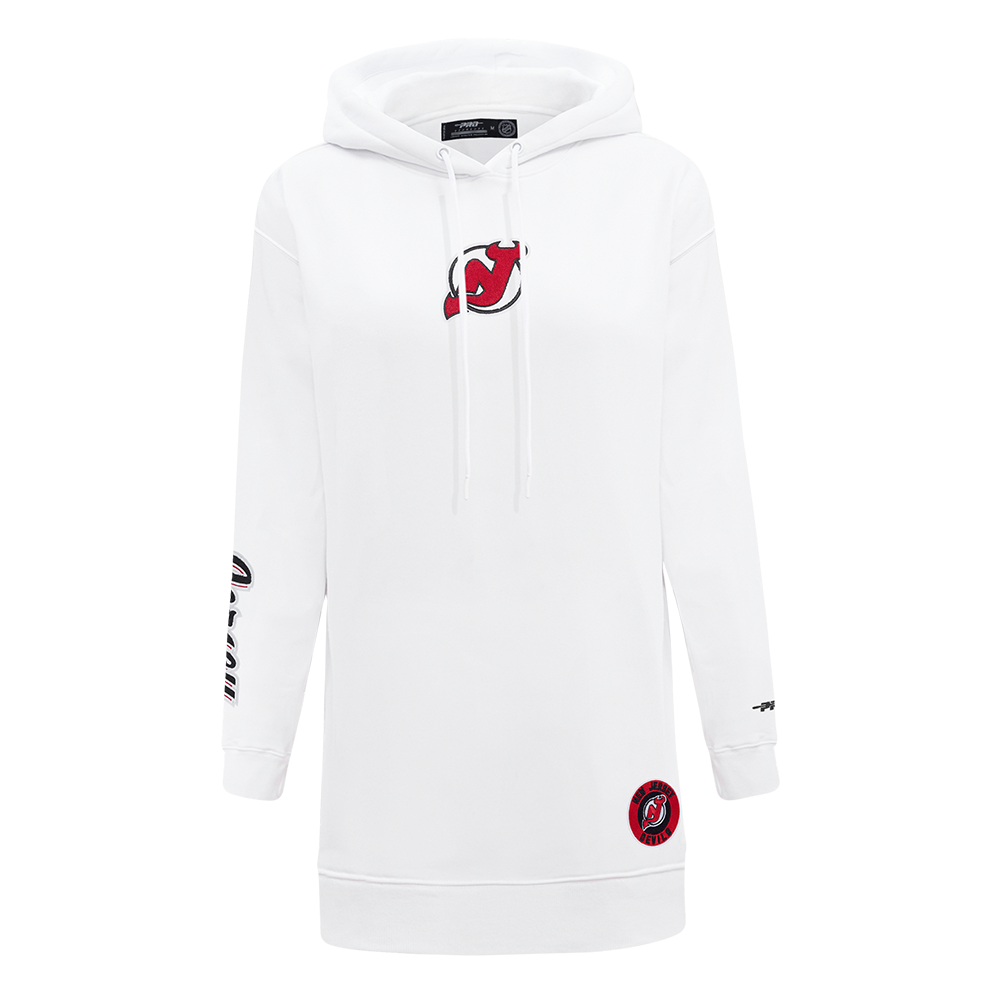 NHL NEW JERSEY DEVILS CLASSIC WOMEN'S FLEECE HOODIE DRESS (WHITE)