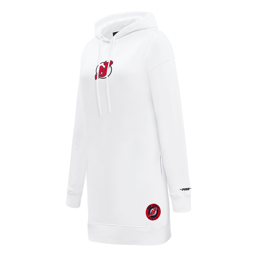 NHL NEW JERSEY DEVILS CLASSIC WOMEN'S FLEECE HOODIE DRESS (WHITE)