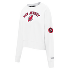 NHL NEW JERSEY DEVILS CLASSIC CHANDAIL À COL ROND EN MOLLETON POUR FEMME (BLANC)