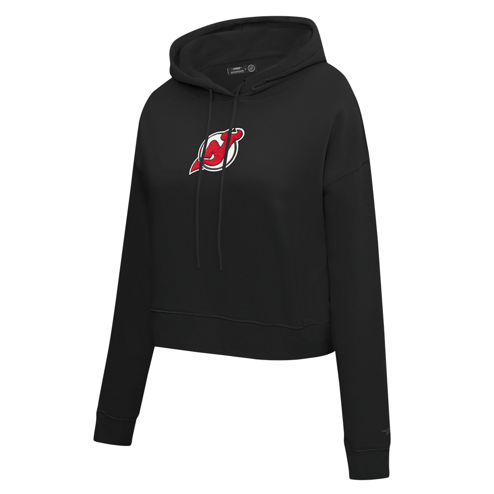 NHL NEW JERSEY DEVILS CLASSIC WOMEN'S FLEECE CROPPED PULLOVER HOODIE (BLACK)