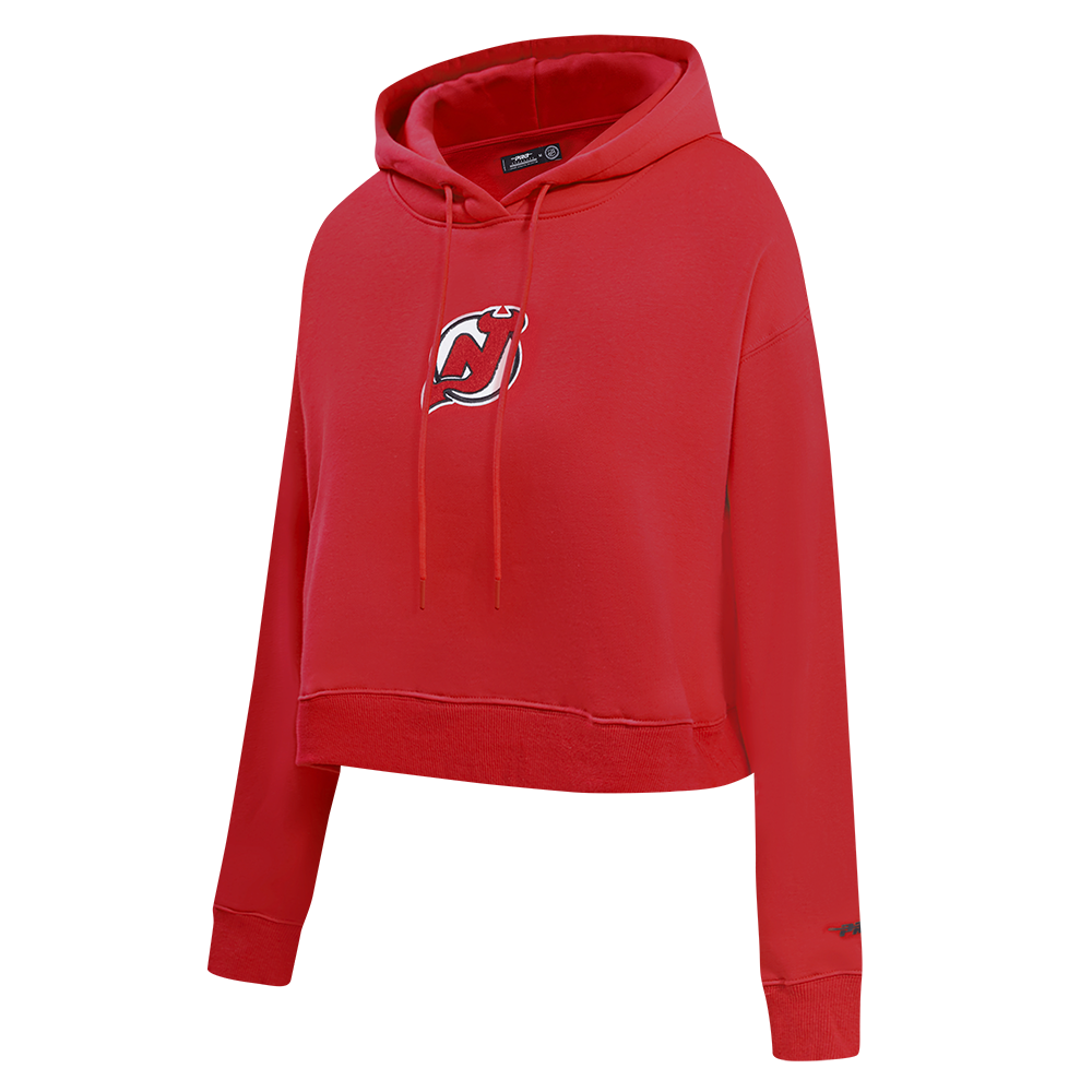 NHL NEW JERSEY DEVILS CLASSIC WOMEN'S FLEECE CROPPED PULLOVER HOODIE (RED)