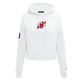 NHL NEW JERSEY DEVILS CLASSIC WOMEN'S FLEECE CROPPED PULLOVER HOODIE (WHITE)