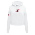 NHL NEW JERSEY DEVILS CLASSIC WOMEN'S FLEECE CROPPED PULLOVER HOODIE (WHITE)