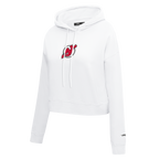 NHL NEW JERSEY DEVILS CLASSIC WOMEN'S FLEECE CROPPED PULLOVER HOODIE (WHITE)