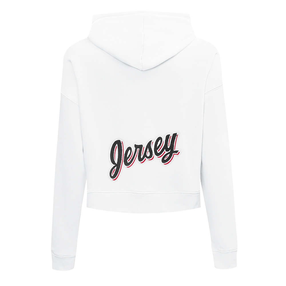 NHL NEW JERSEY DEVILS CLASSIC WOMEN'S FLEECE CROPPED PULLOVER HOODIE (WHITE)